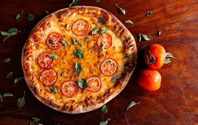 Classic Margherita pizza with San Marzano tomatoes and fresh mozzarella